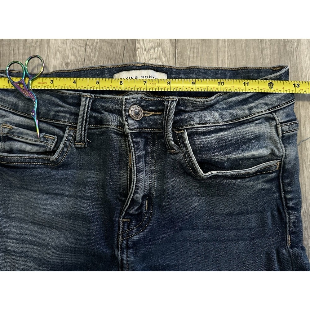 Flying Monkey Women's Jeans 26 Blue Distressed Stretch Mid Rise Fray Hem‎ Skinny - Picture 6 of 12